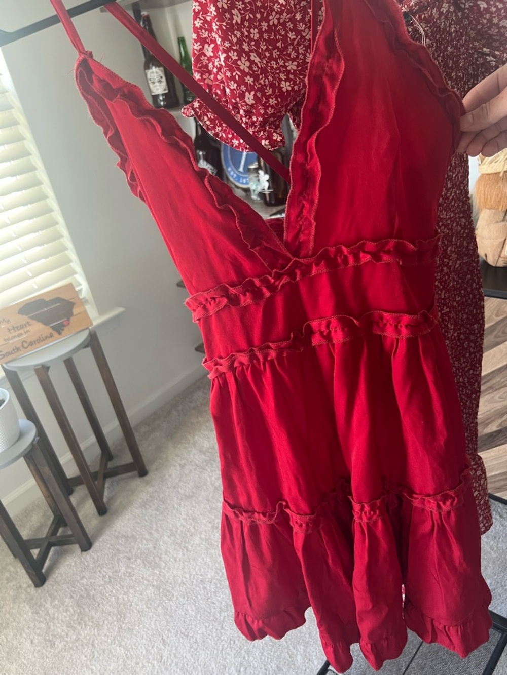 Red Ruffled V-Neck Sundress - Picture 2 of 4